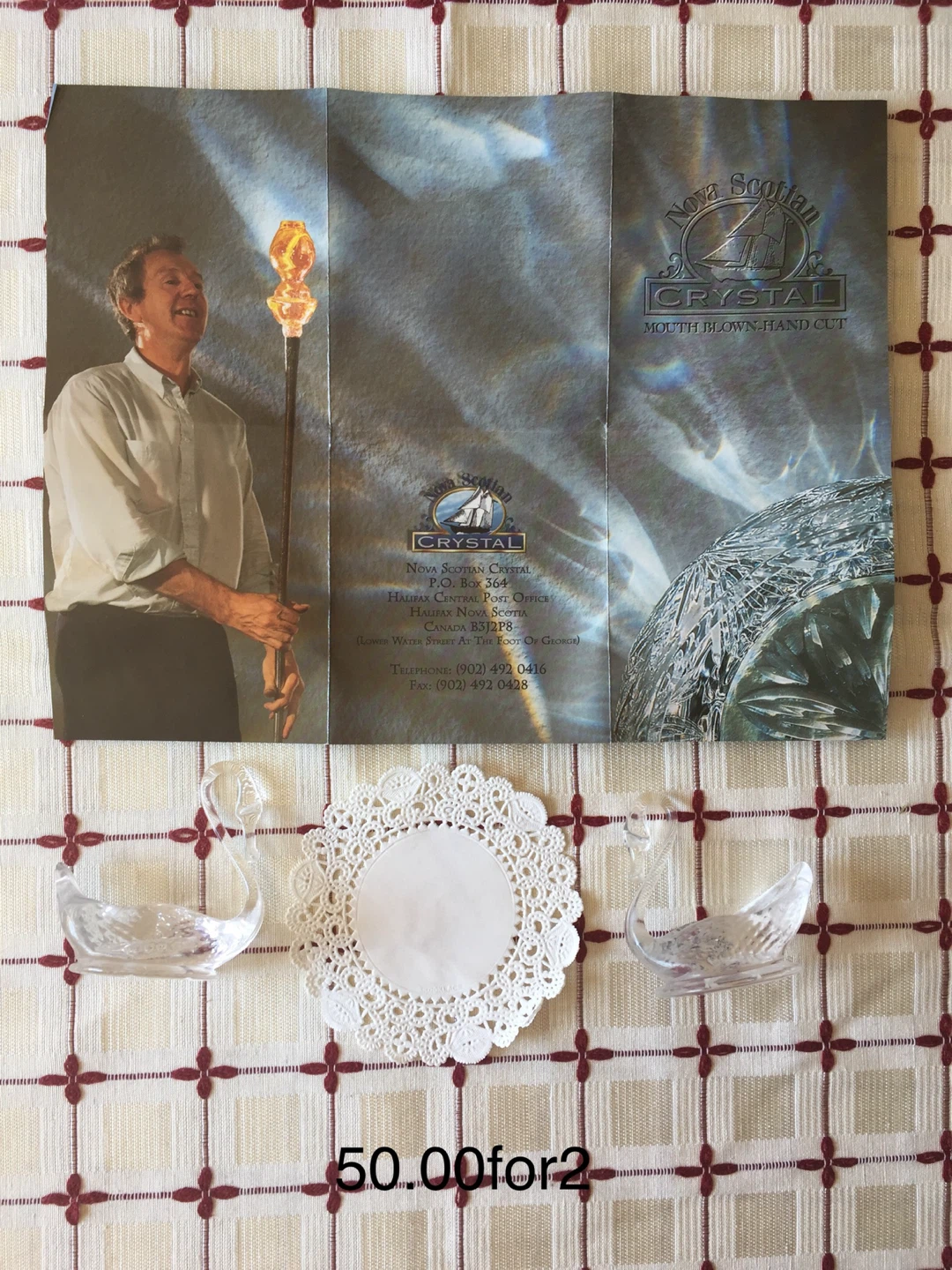 Nova Scotian Crystal Swan Dishes, Pair