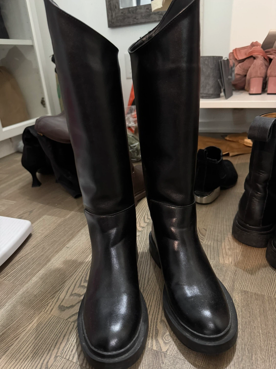 Black knee-high leather boots size 37