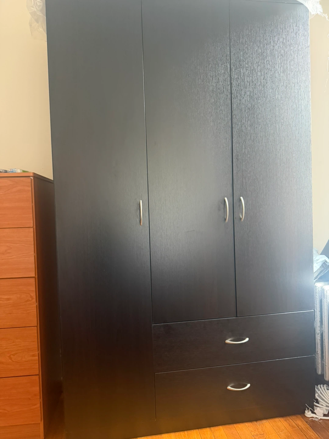 Black 3-Door Wardrobe with Drawers