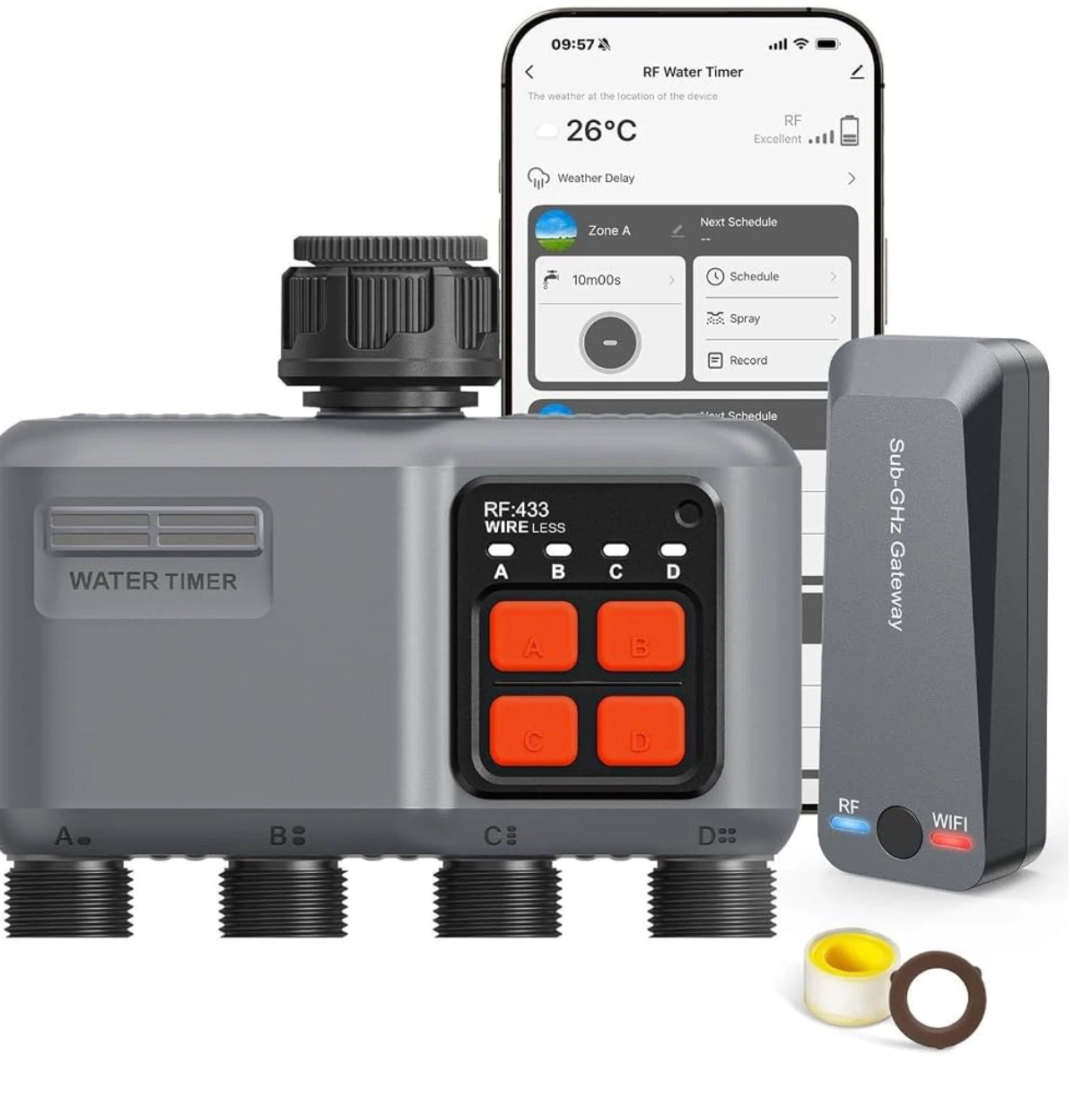 Smart WiFi Water Timer 4-Zone, Sprinkler Timer