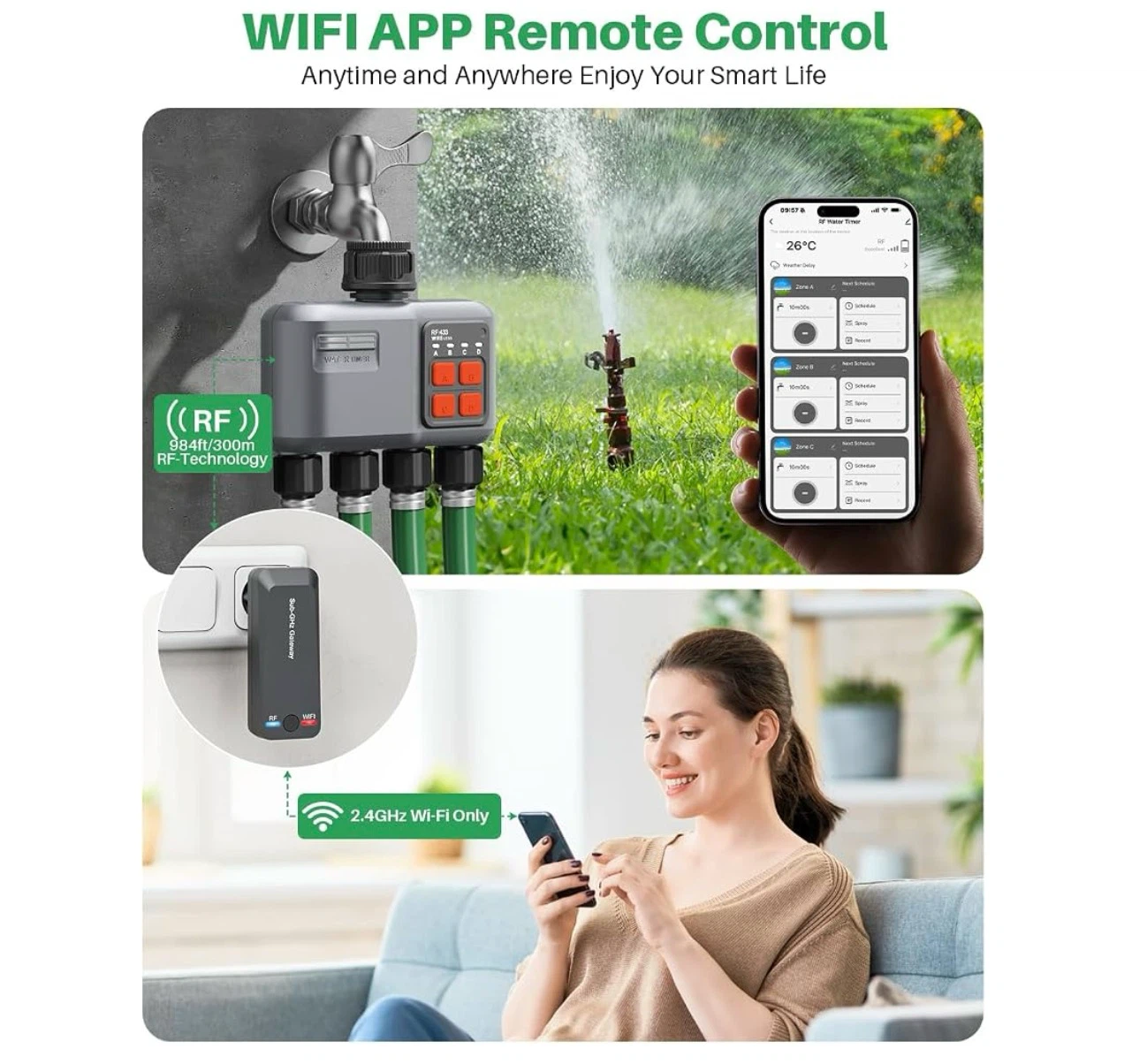 Smart WiFi Water Timer 4-Zone, Sprinkler Timer - photo 2