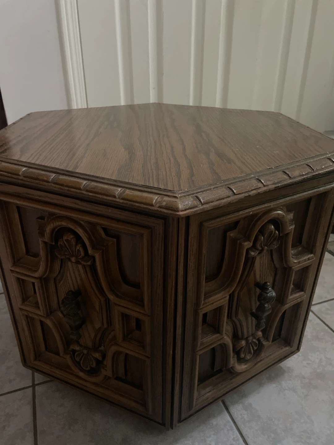 Vintage Oak Hexagonal End Table