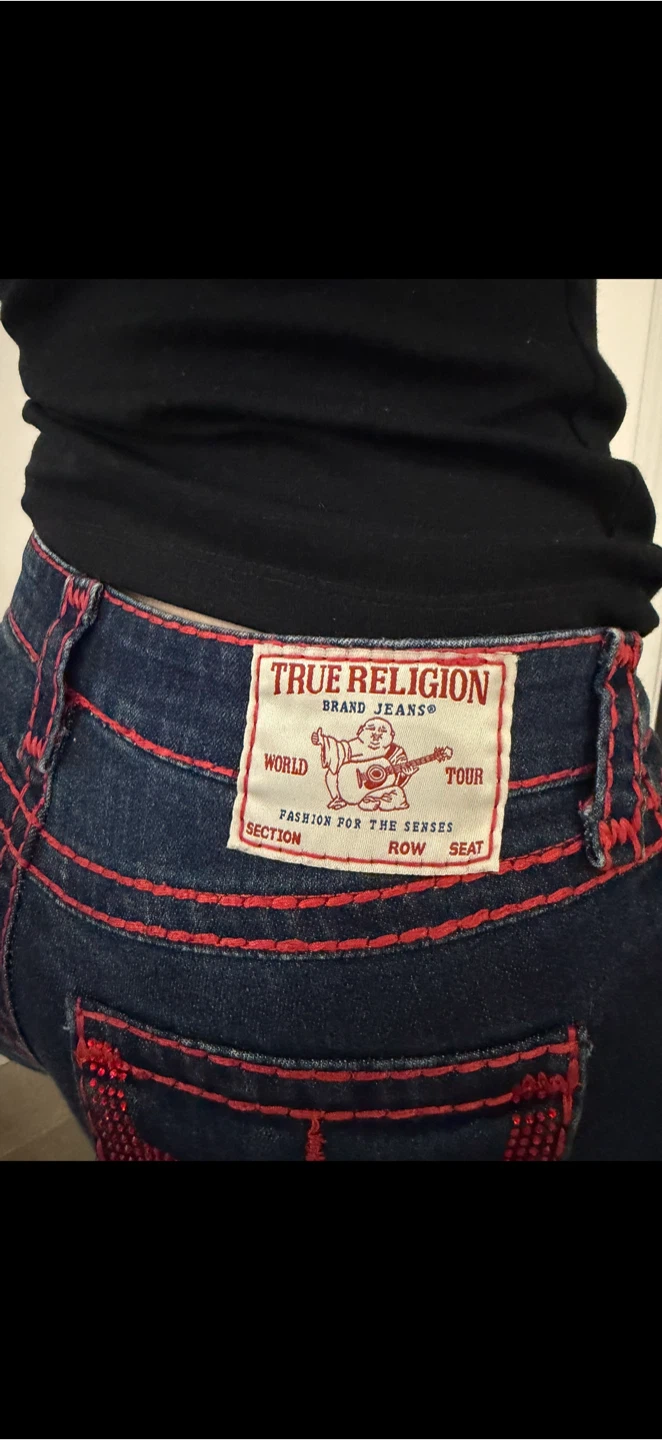 True Religion Red Stitch Rhinestone Bootcut Jeans Size 25 - photo 5
