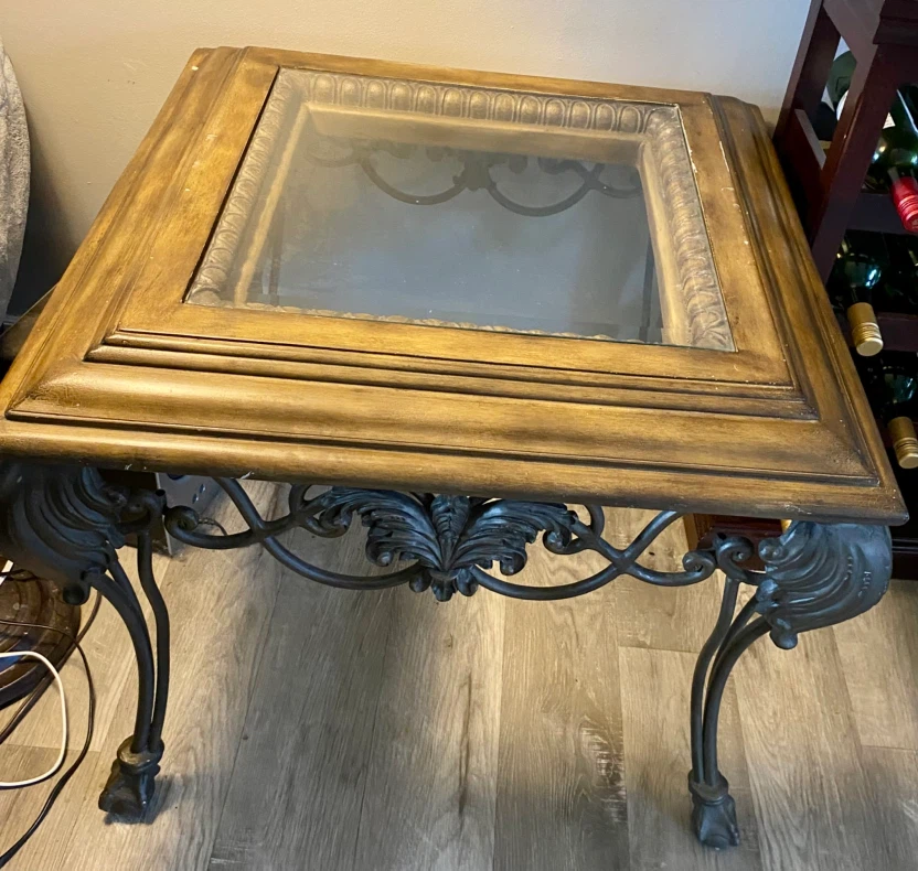 Vintage style square side table with glass top - photo 2