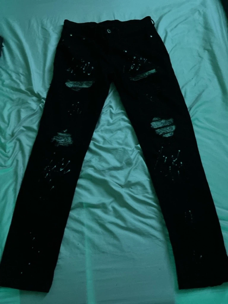 Black Distressed Paint Splatter Jeans