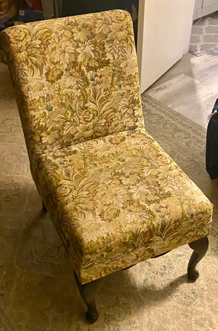 Vintage floral upholstered slipper chair