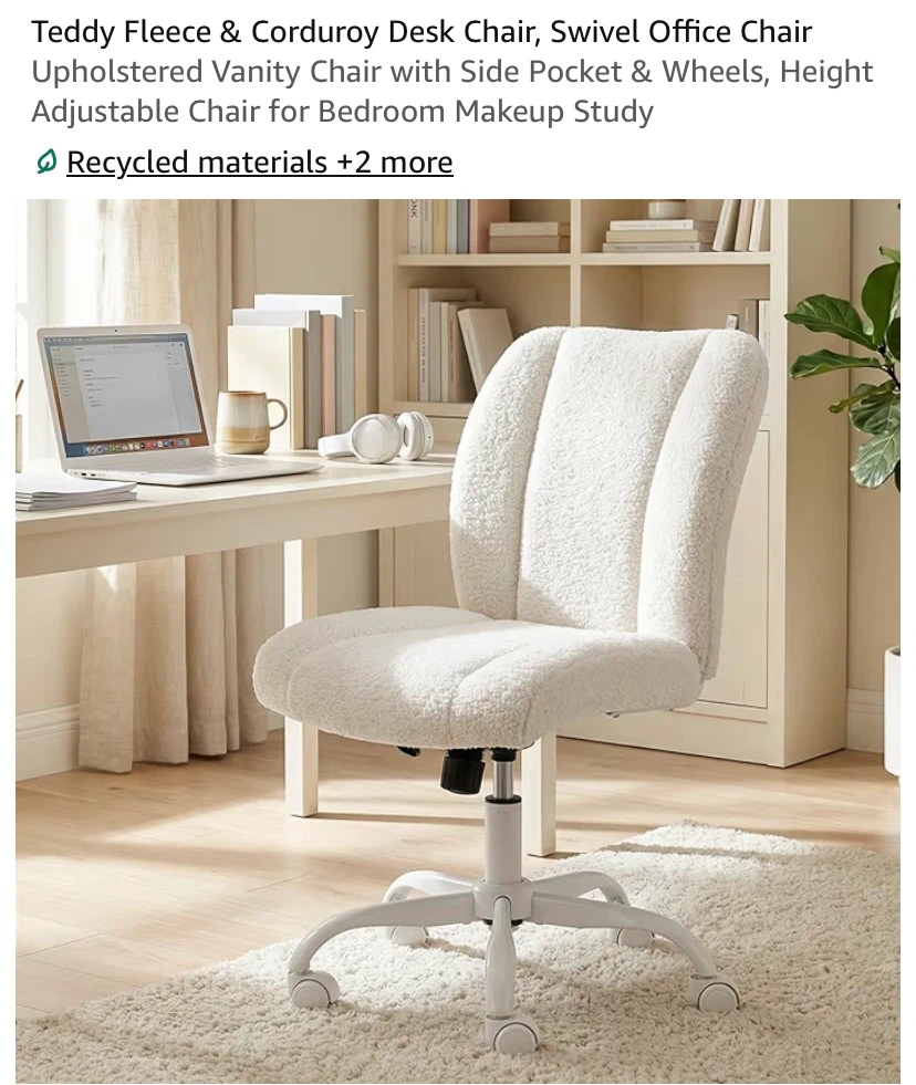 New Teddy Fleece Desk Chair / Vanity Chair