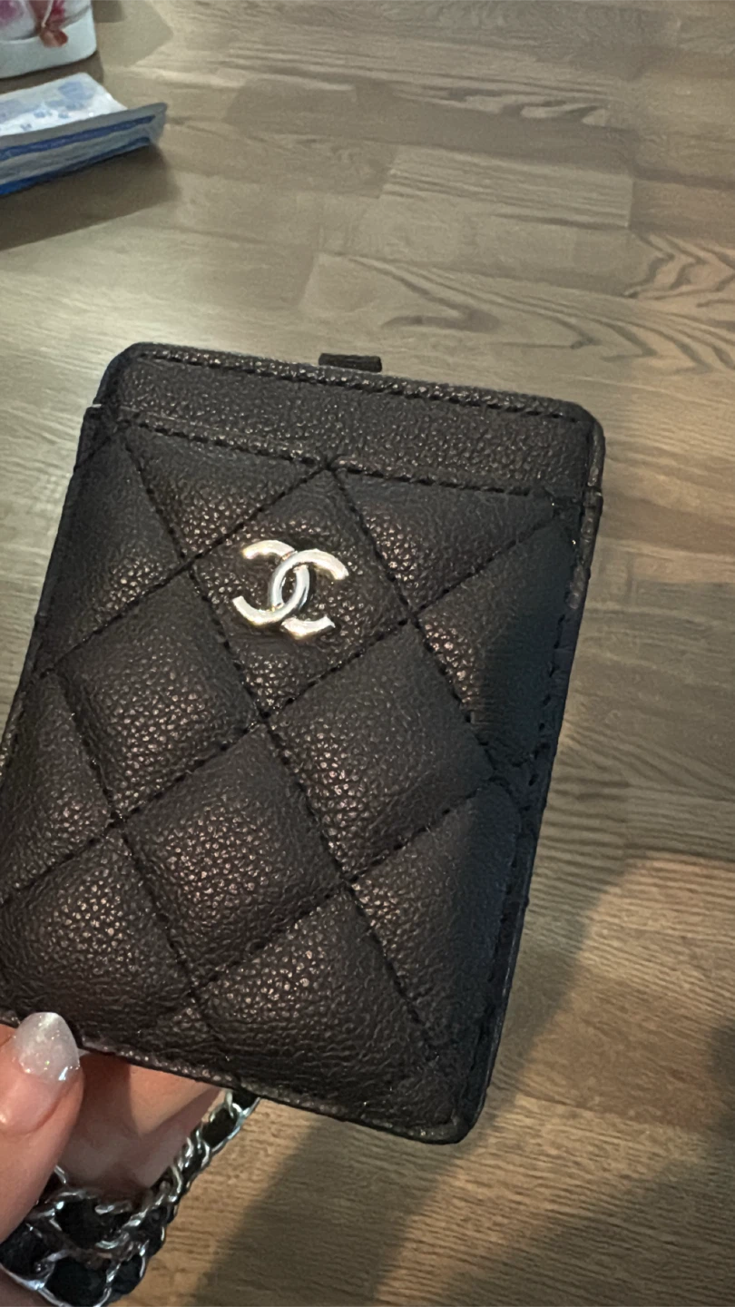 Chanel quilted card holder with chain