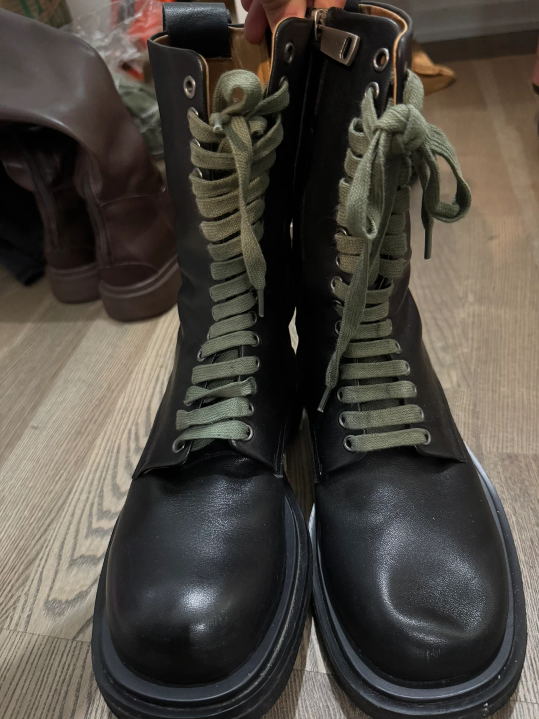 Black Leather Lace-Up Boots Size 37