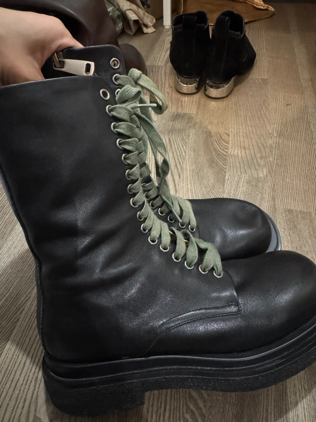 Black Leather Lace-Up Boots Size 37 - photo 3