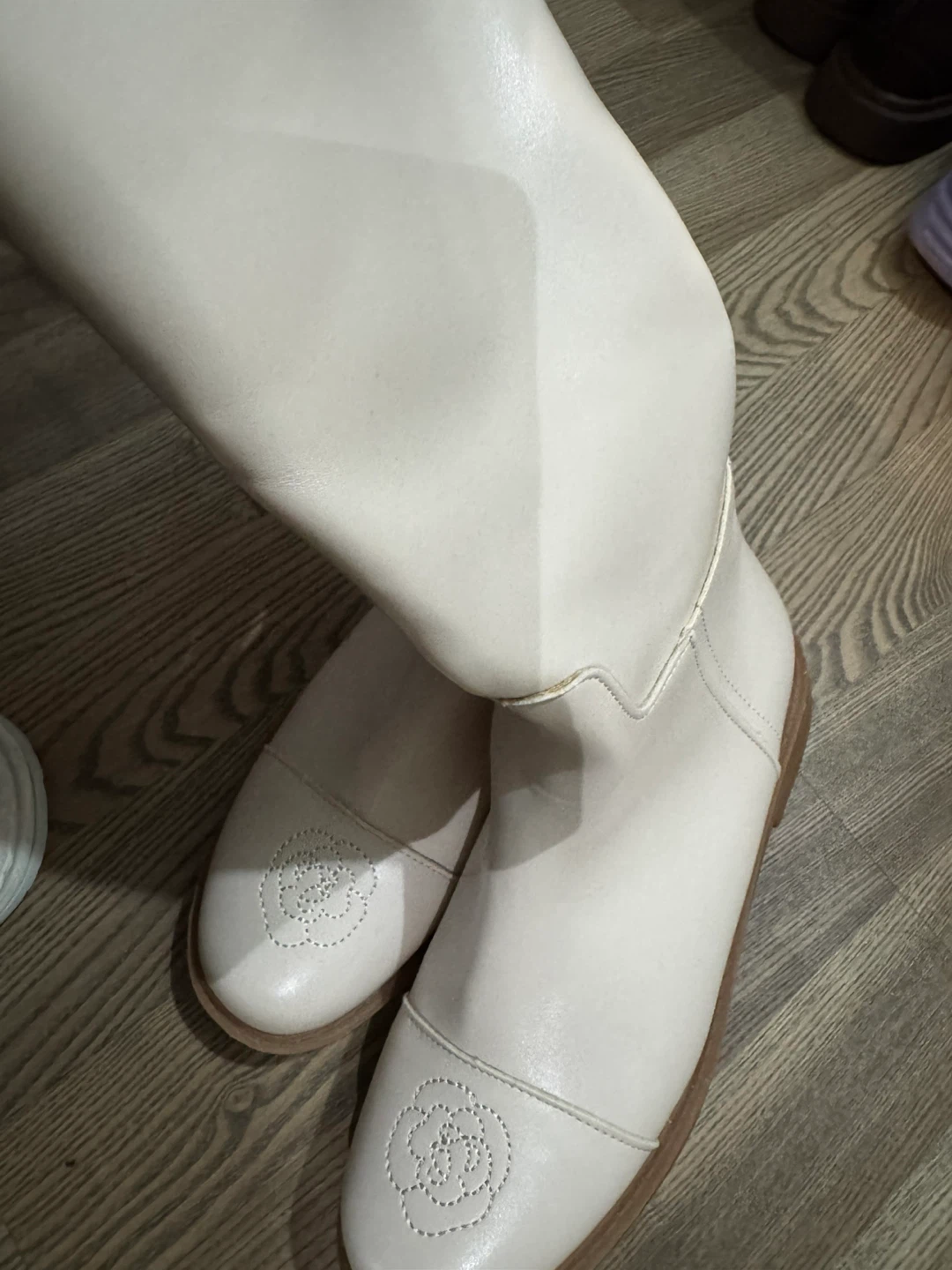 Size 37- White Faux Leather Mid-Calf Boots - photo 2