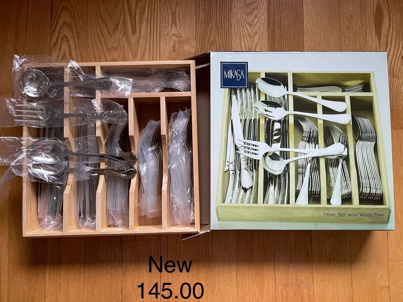 Mikasa 76-Piece Flatware Set with Wood Tray