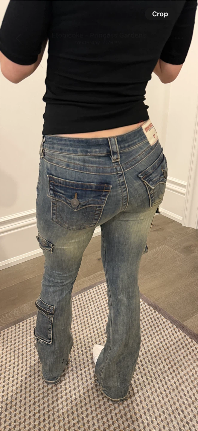 True Religion Y2K Cargo Flare Jeans Size 24 - photo 3