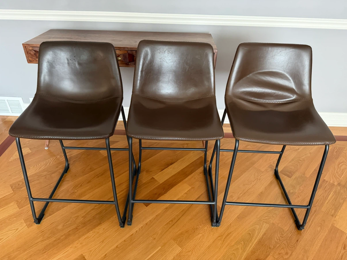Set of 3 Brown Faux Leather Bar Stools