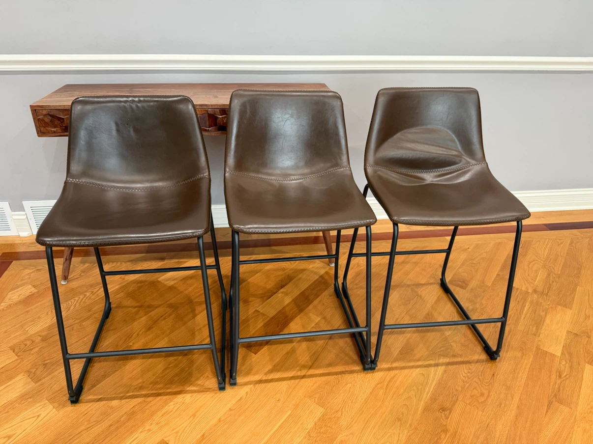 Set of 3 Brown Faux Leather Bar Stools - photo 2