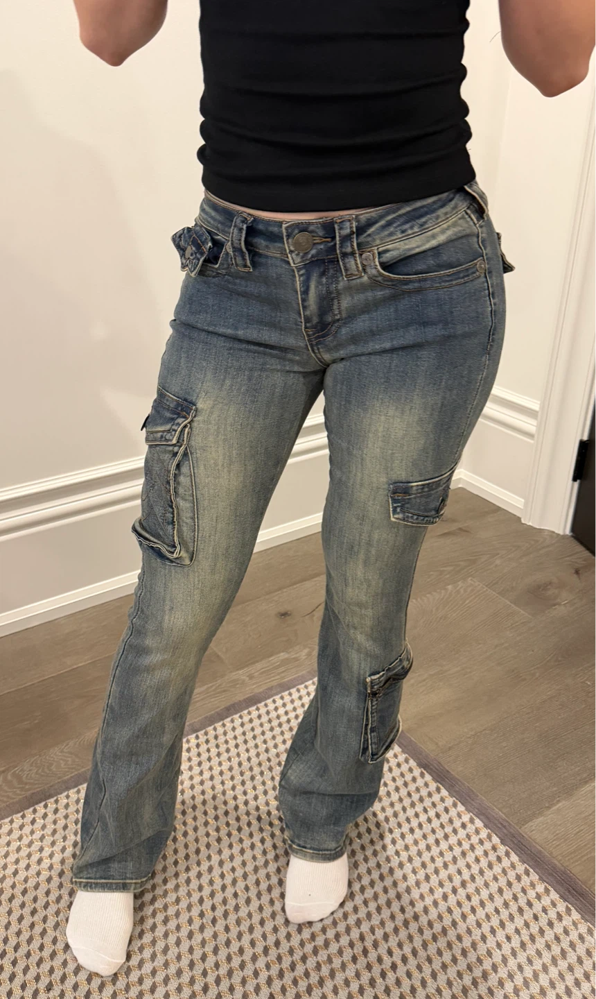 True Religion Y2K Cargo Flare Jeans Size 24