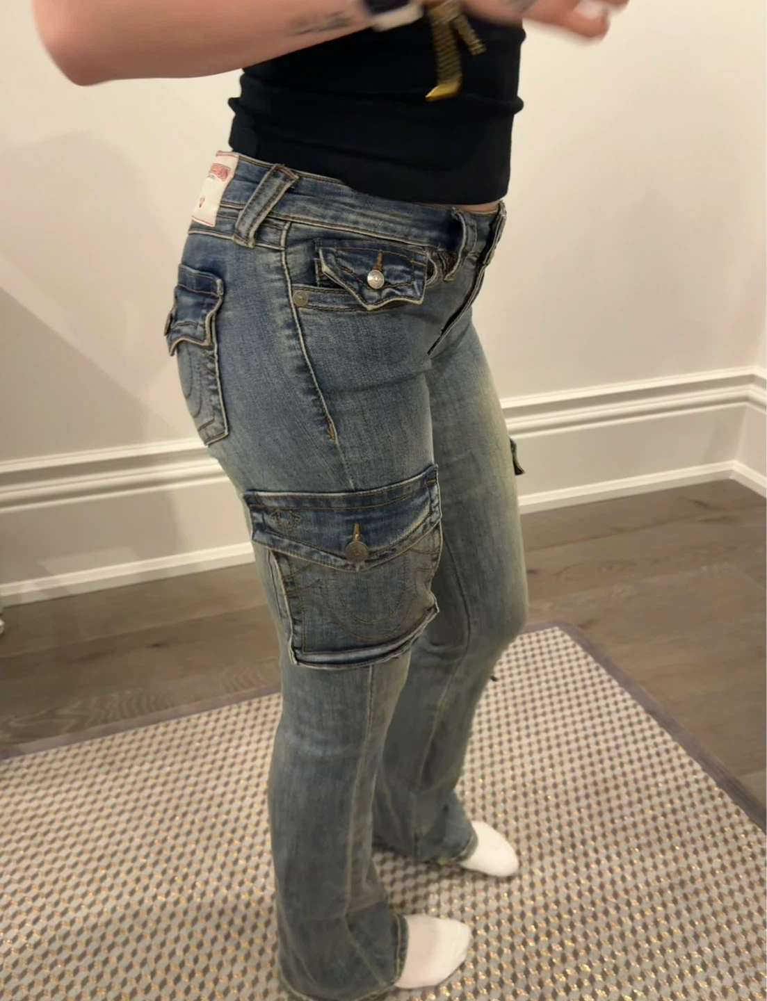 True Religion Y2K Cargo Flare Jeans Size 24 - photo 2