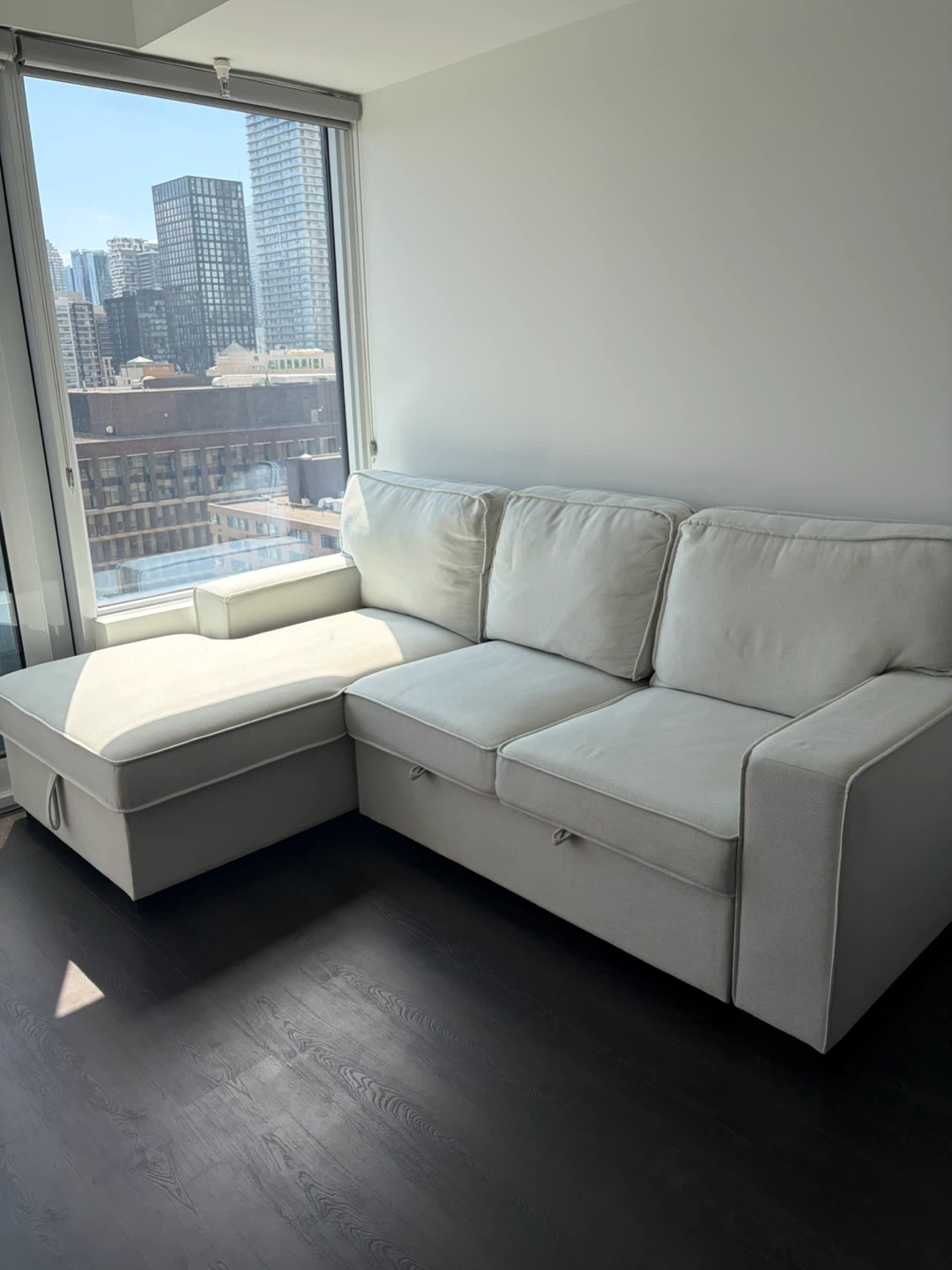 Cream Sectional Sofa with Storage and Sleeper