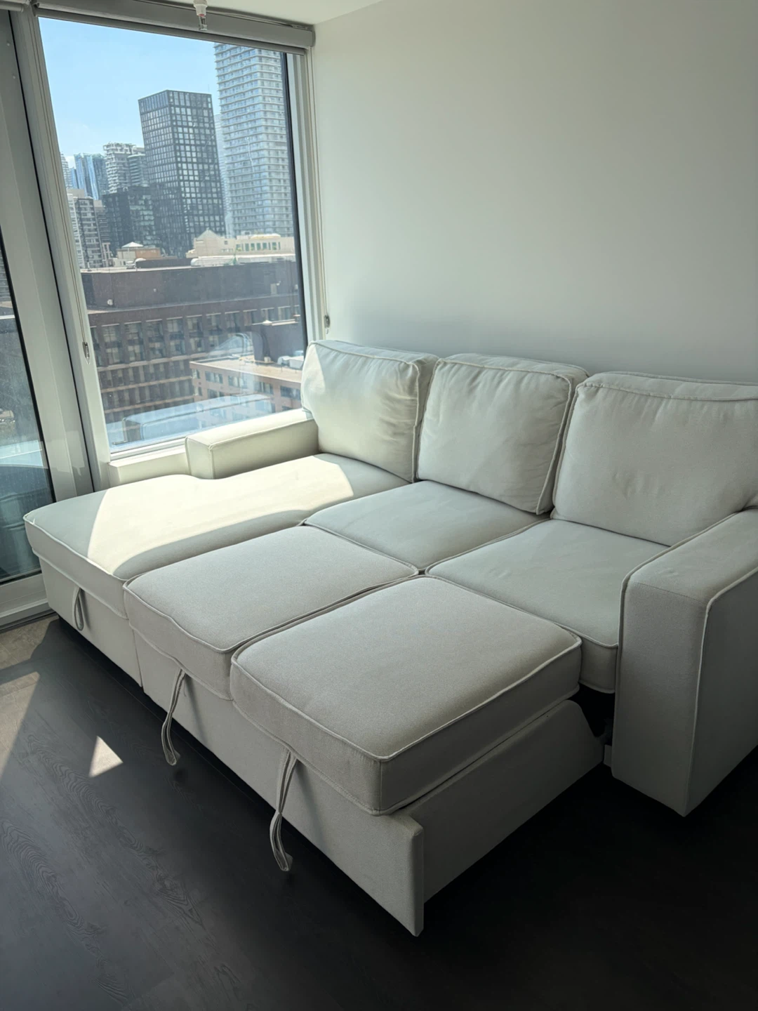 Cream Sectional Sofa with Storage and Sleeper - photo 2