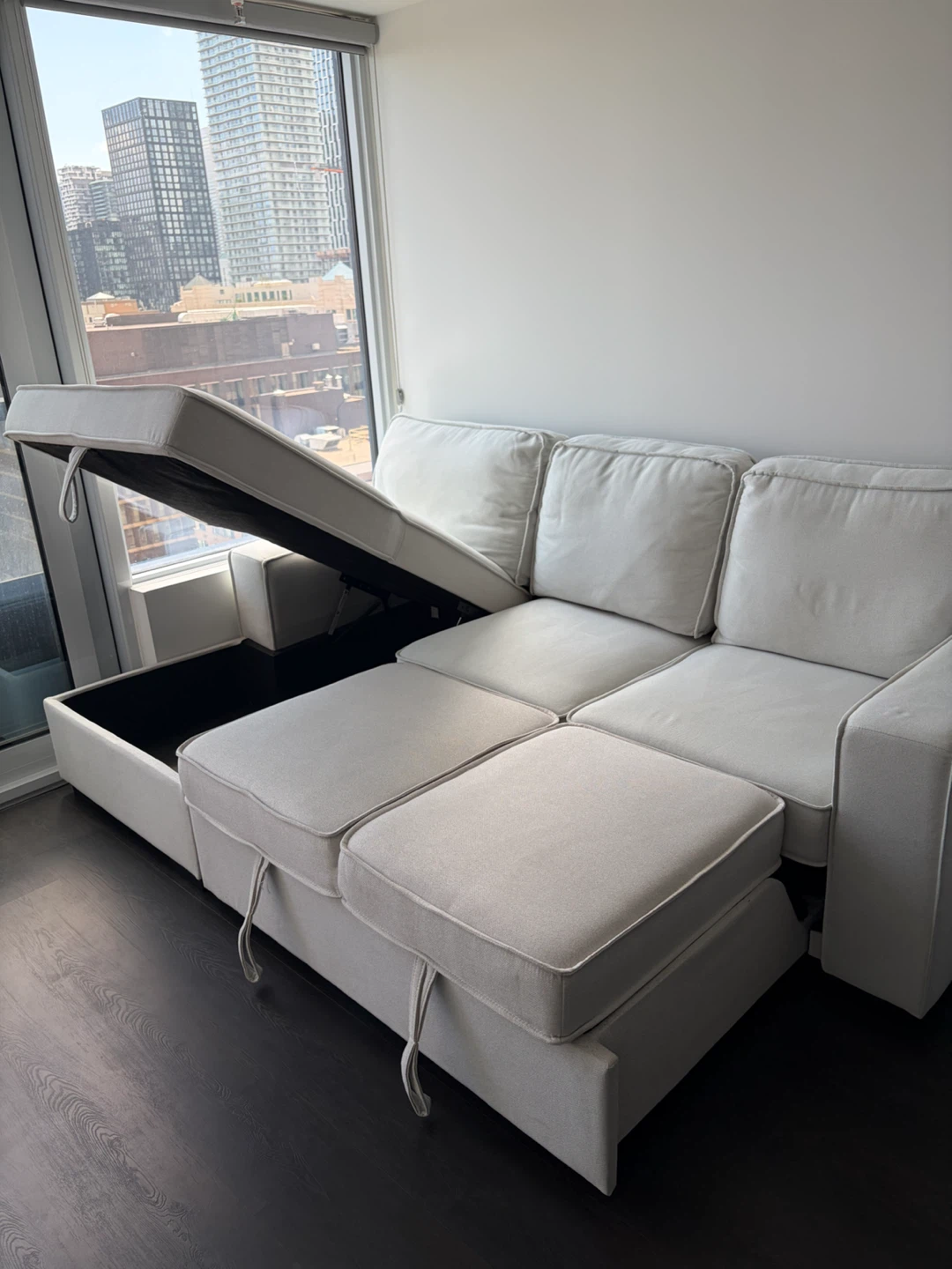 Cream Sectional Sofa with Storage and Sleeper - photo 3