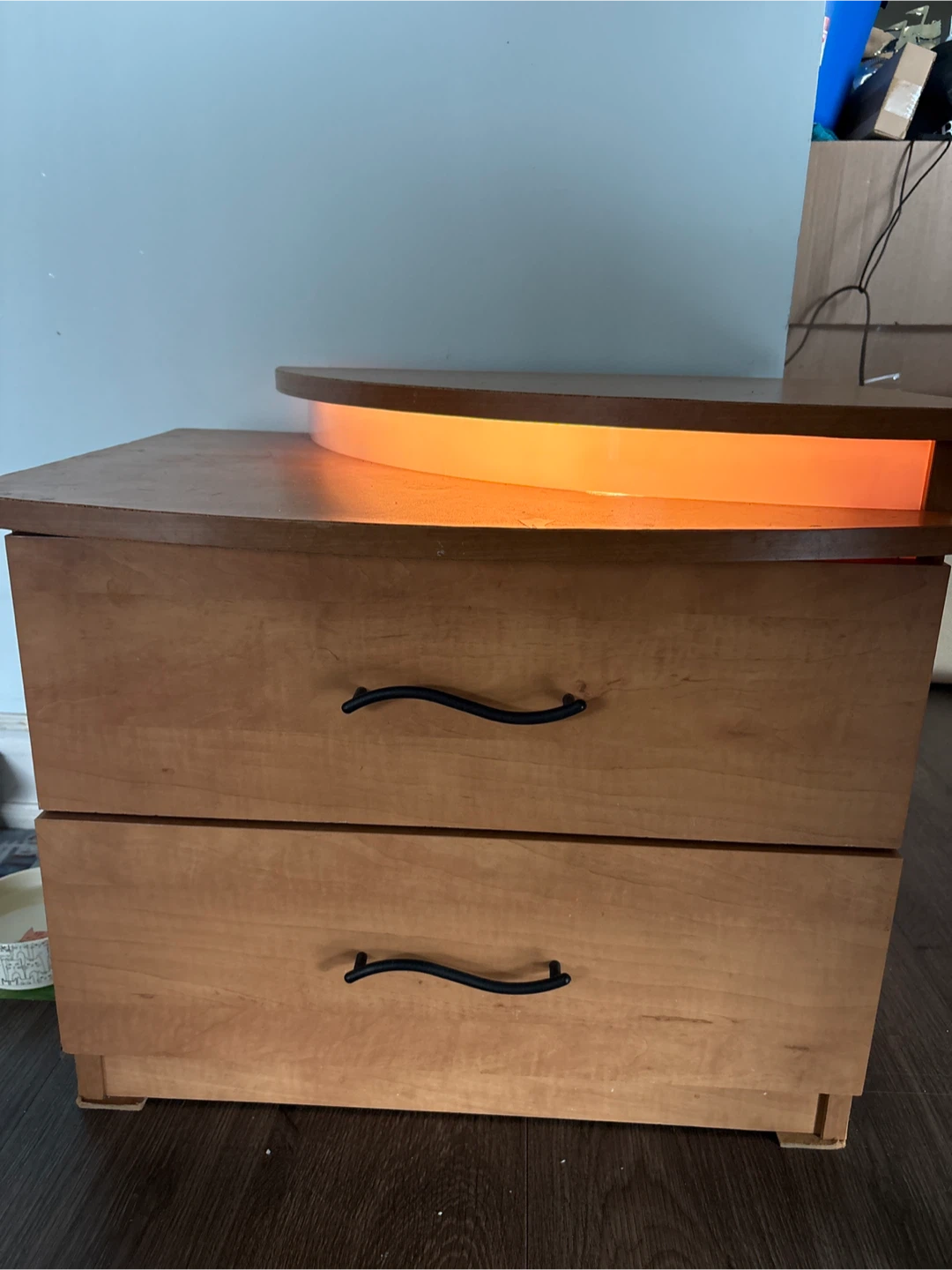 Lighted wooden nightstand with two drawers