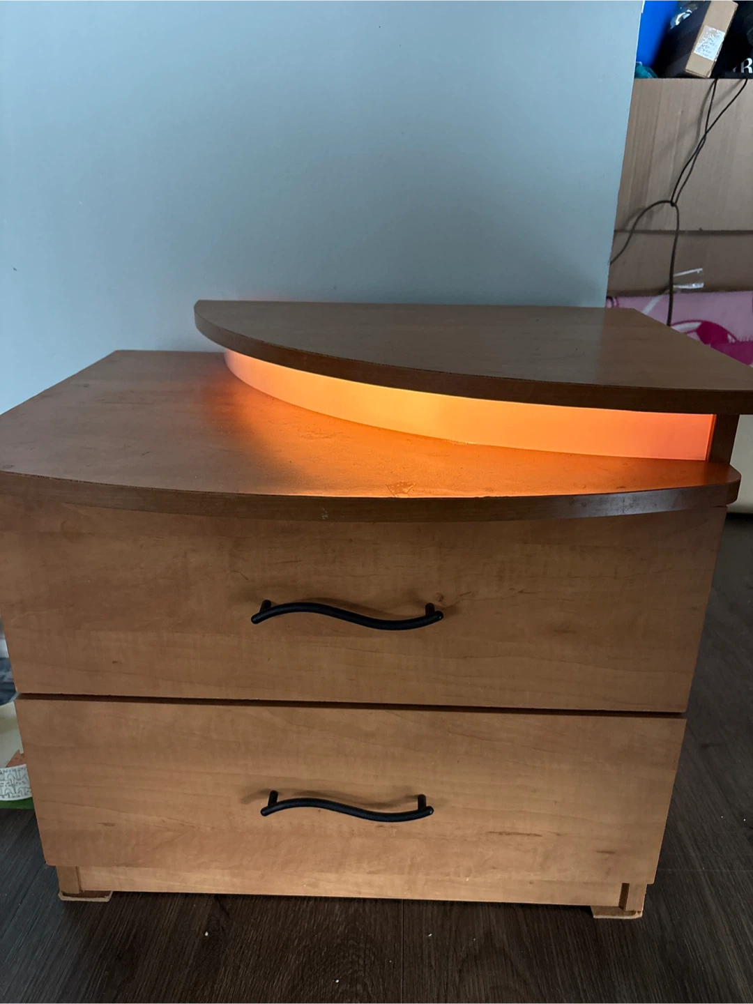 Lighted wooden nightstand with two drawers - photo 2