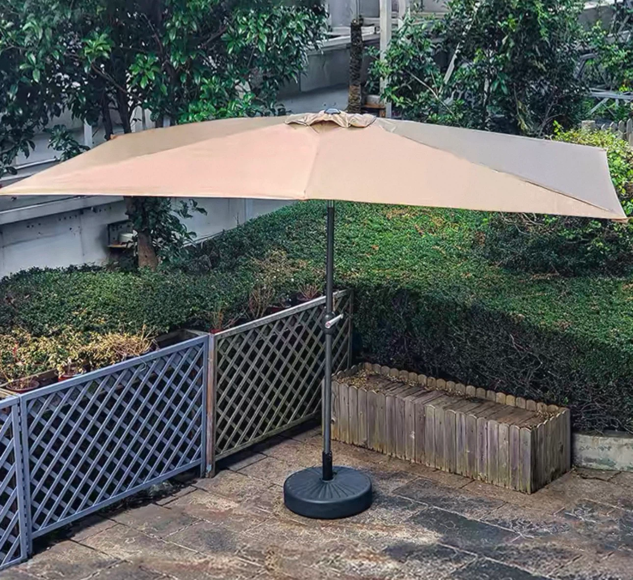 Tan Rectangular Patio Umbrella