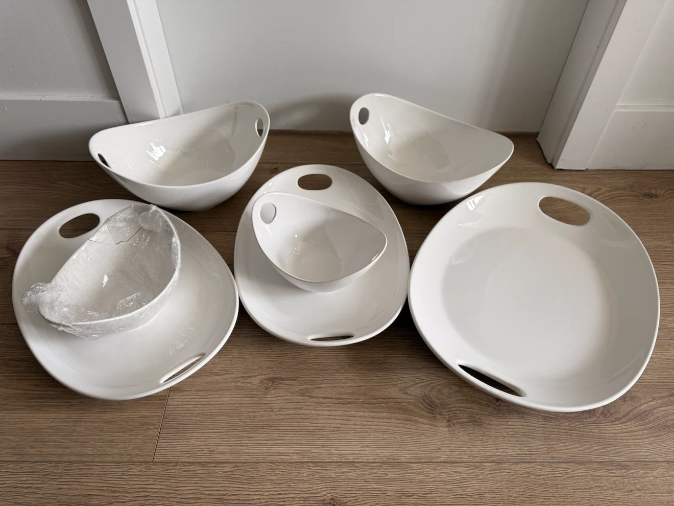 Set of White Dolomite Serving Bowls and Platters
