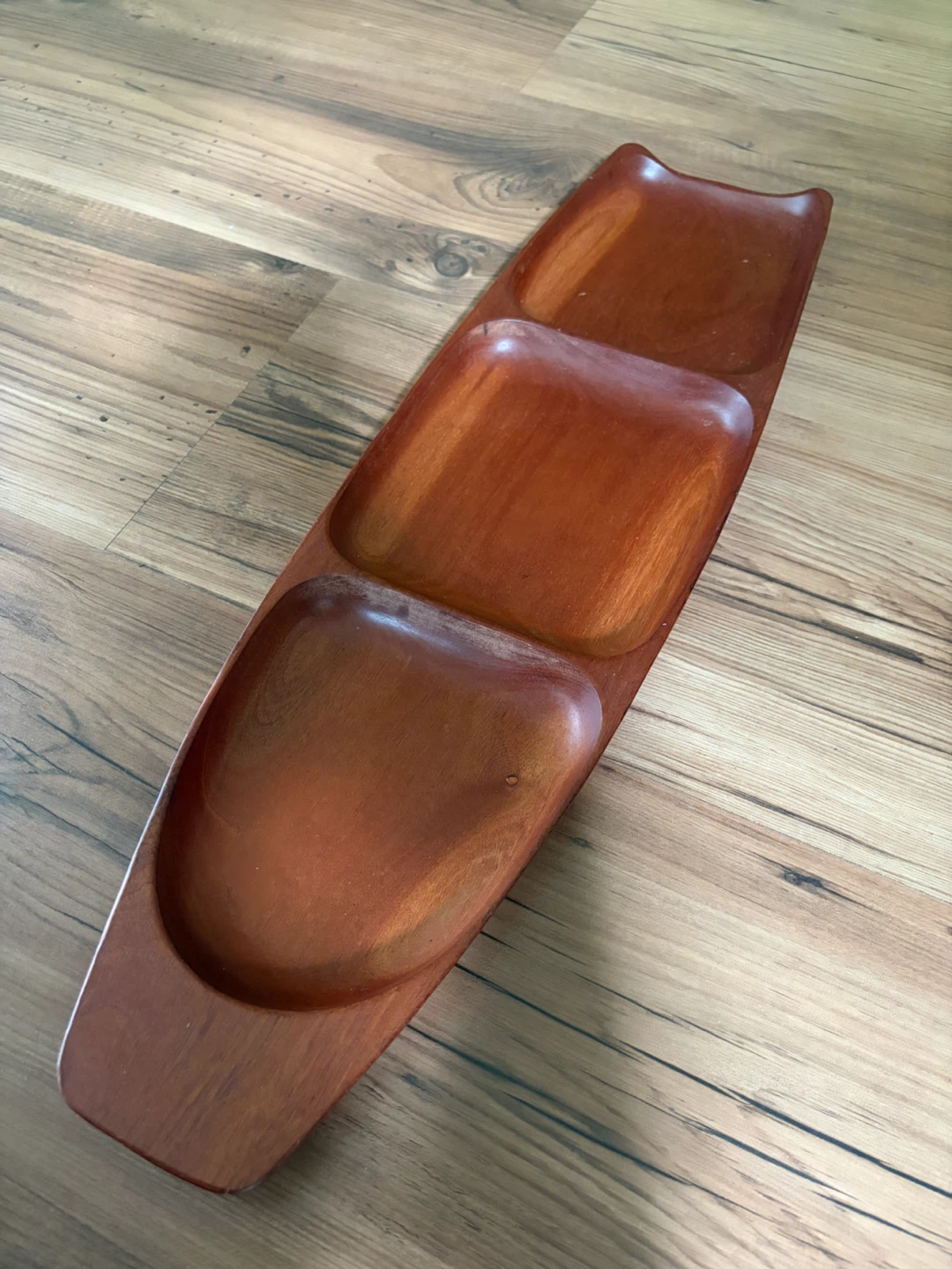 Vintage Wooden 3-Section Serving Tray / Appetizer Platter