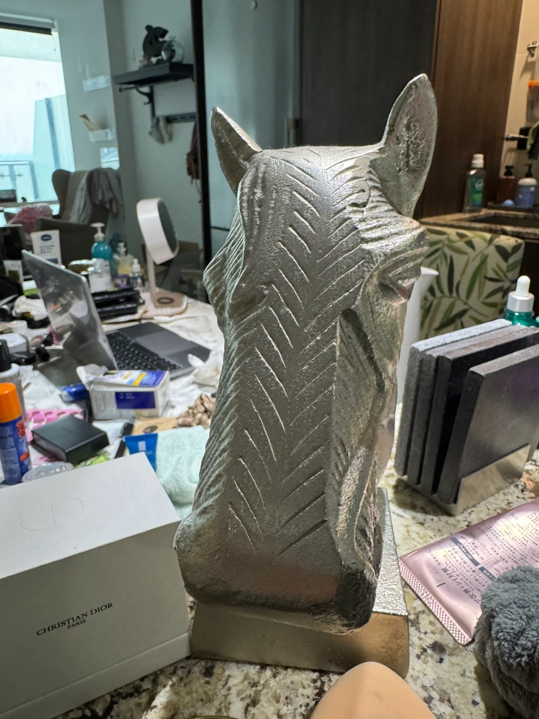Silver Horse Head Statue - photo 2