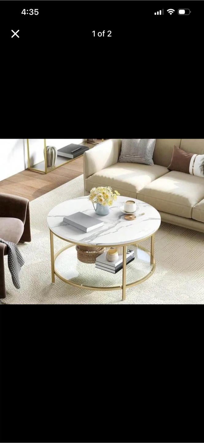 Round Marble Top Coffee Table with Gold Metal Frame