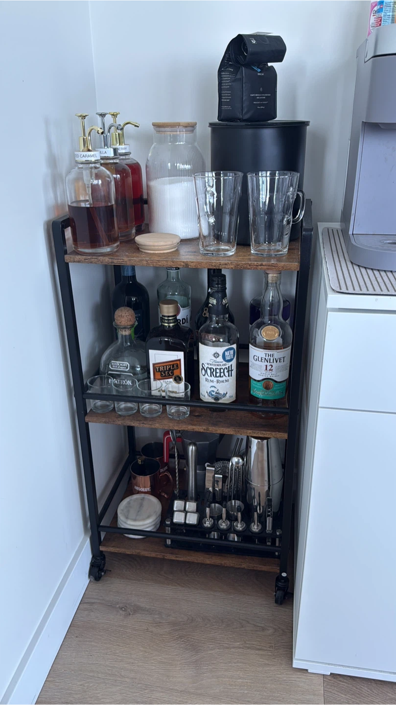Industrial 3-Tier Rolling Bar Cart