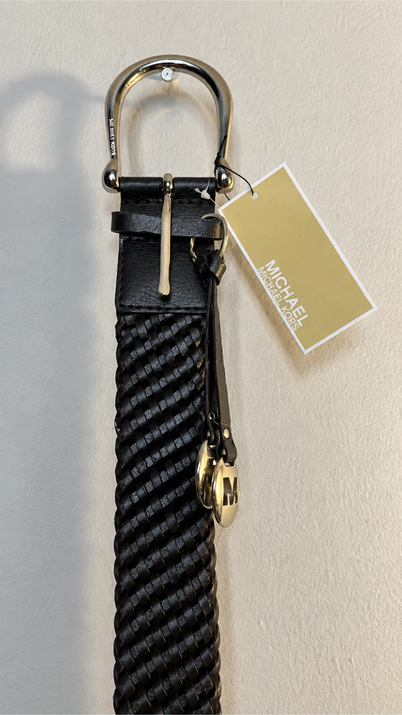 Michael Kors Woven Leather Belt in Dark Brown - photo 2