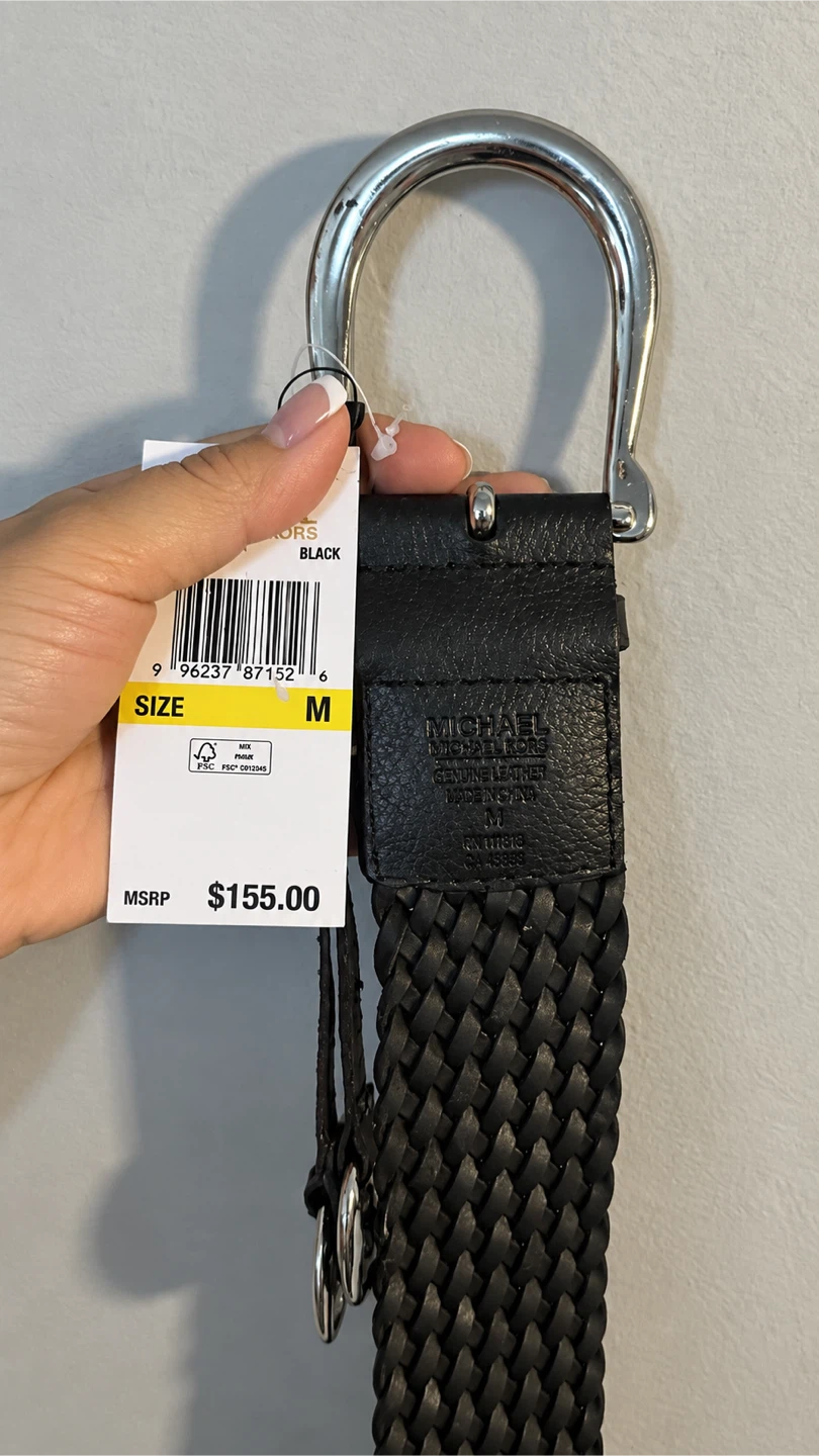 Michael Kors Woven Leather Belt in Dark Brown - photo 3