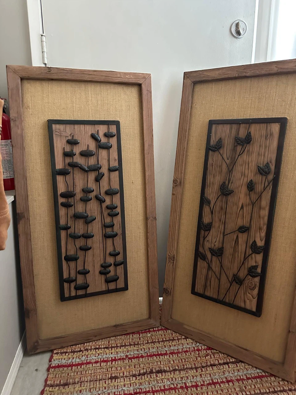 Set of Two Wood and Burlap Wall Art Panels