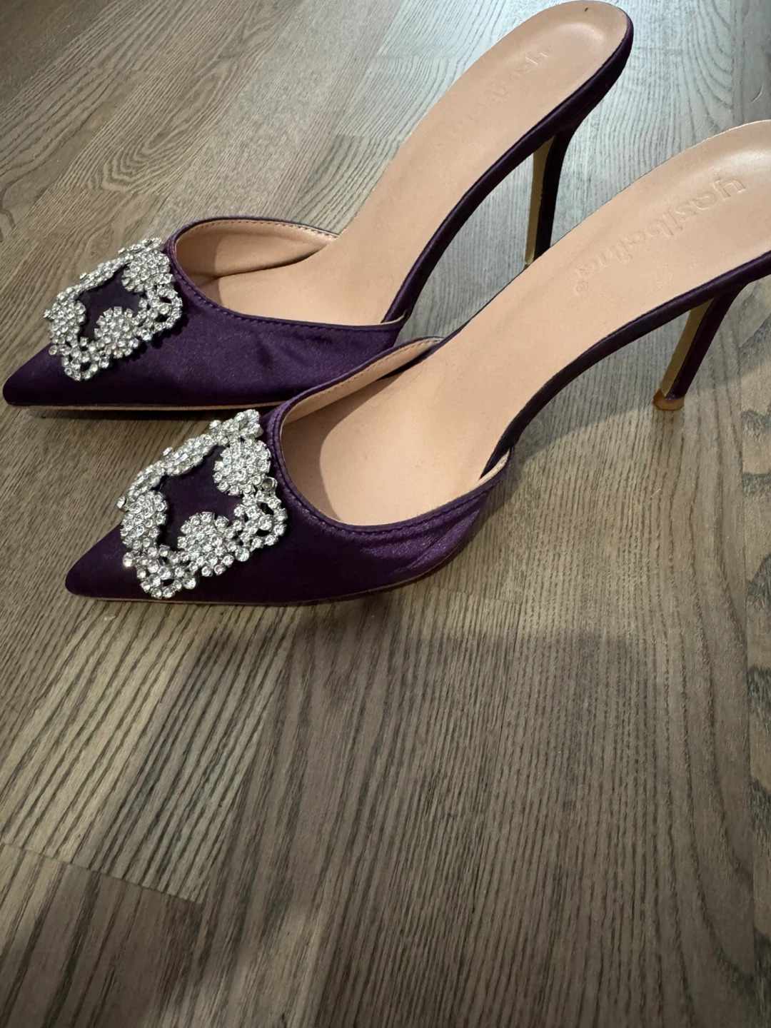 Satin Crystal Stiletto Mules