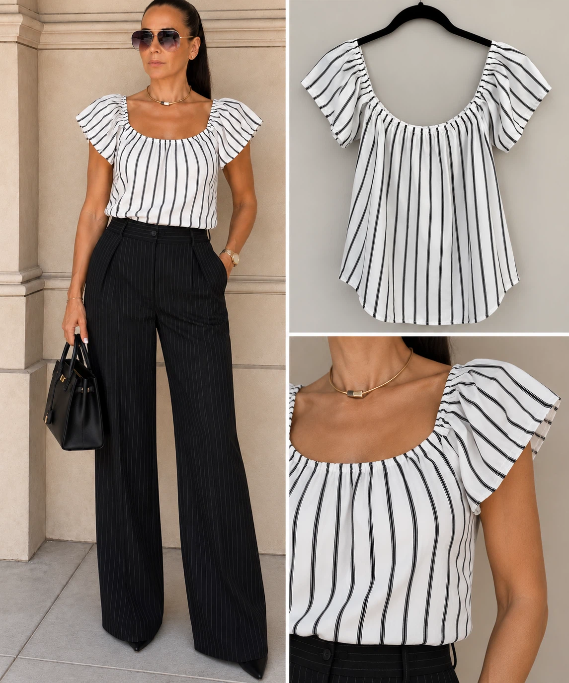 White and Black Striped Off the Shoulder Blouse