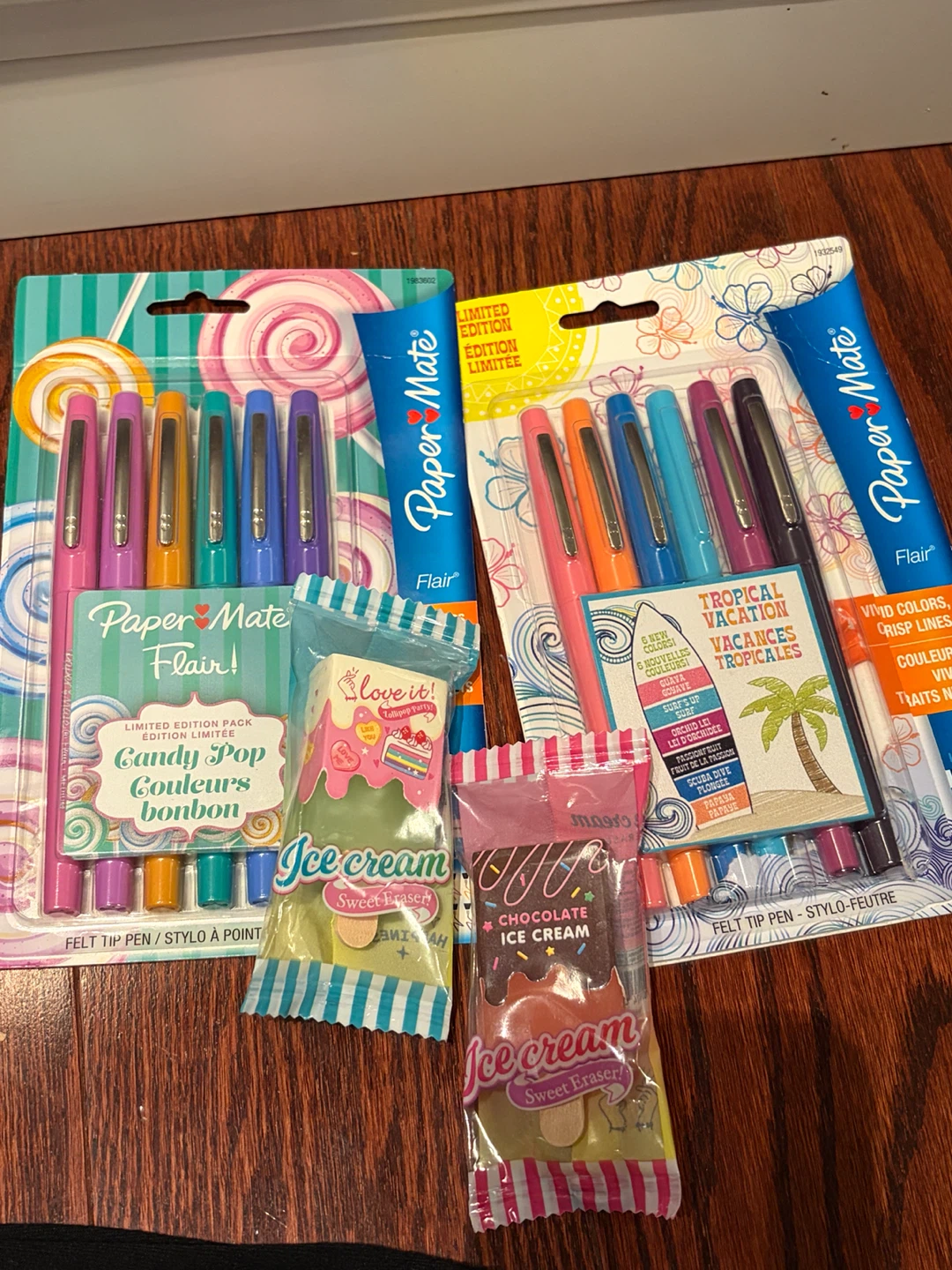 Stationery Set Paper Mate Pens and Ice Cream Erasers