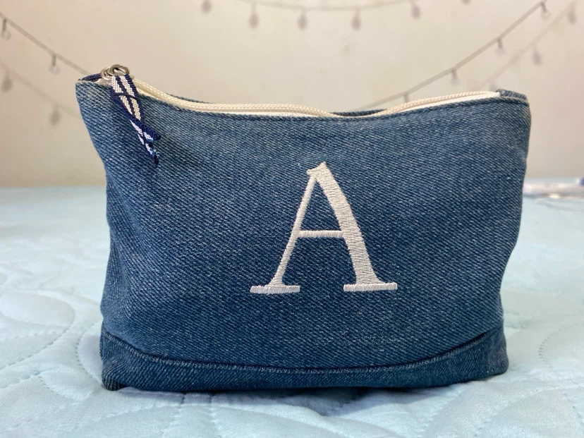 Denim Letter A Zipper Pouch