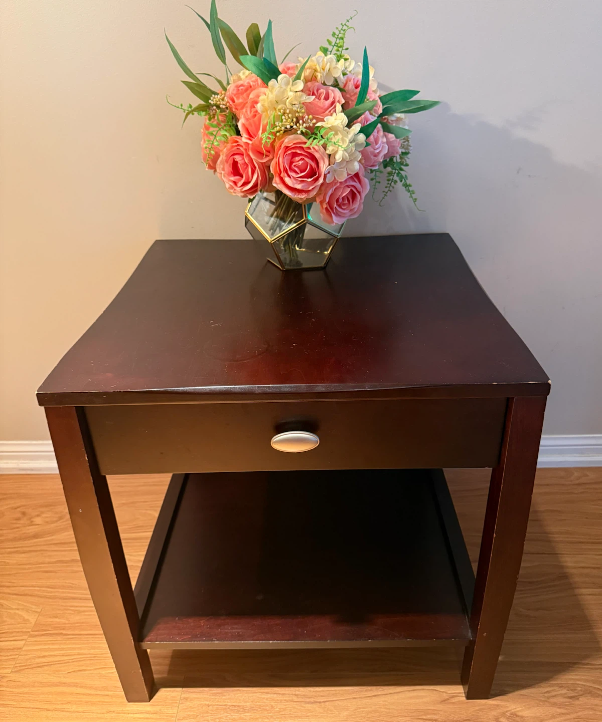 Solid Wood Dark Espresso End Table w/ Drawer & Bottom Shelf - photo 2