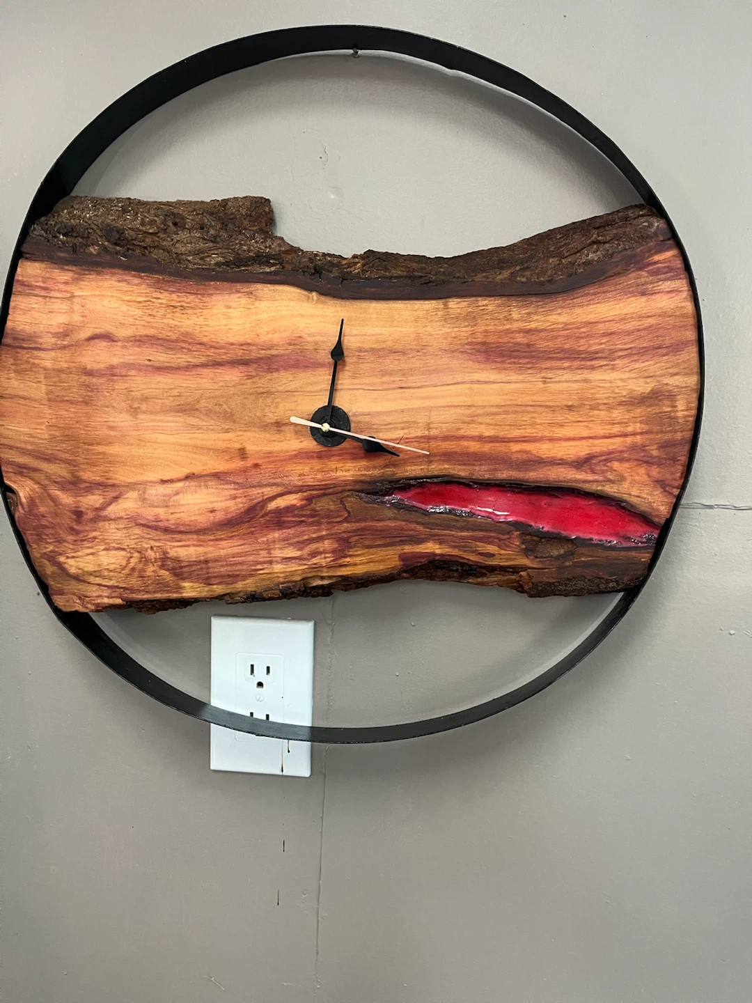 Live Edge Wood Wall Clock with Red Resin - photo 2
