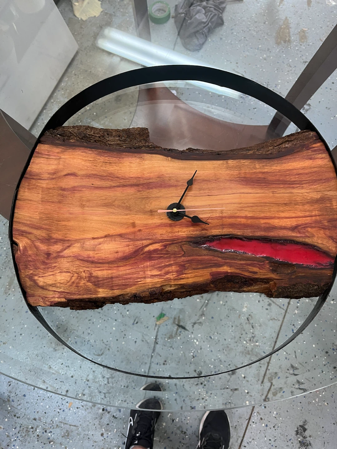 Live Edge Wood Wall Clock with Red Resin - photo 3