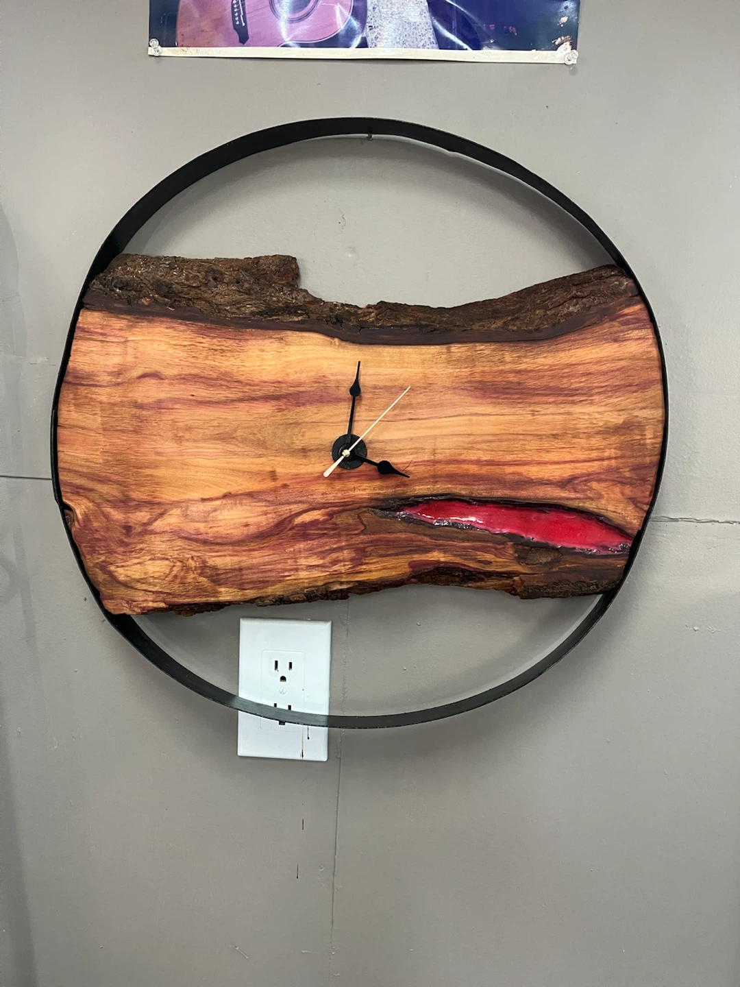 Live Edge Wood Wall Clock with Red Resin - photo 4