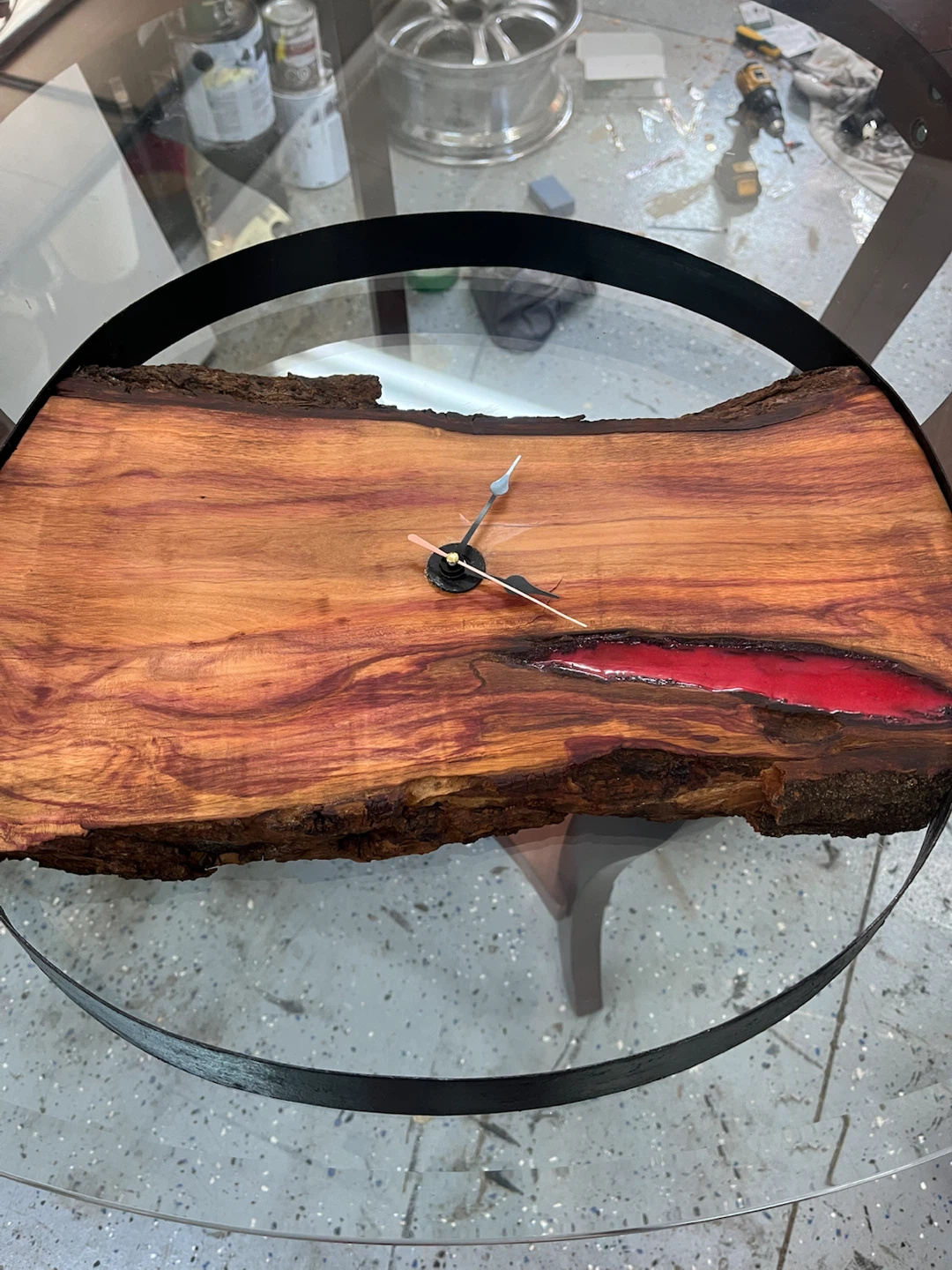 Live Edge Wood Wall Clock with Red Resin - photo 5