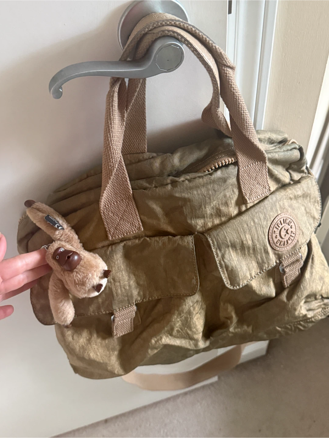 Kipling Khaki/Olive Handbag with Monkey Keychain