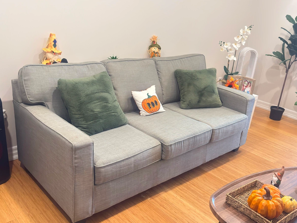 Three-Seater Grey Fabric Sofa