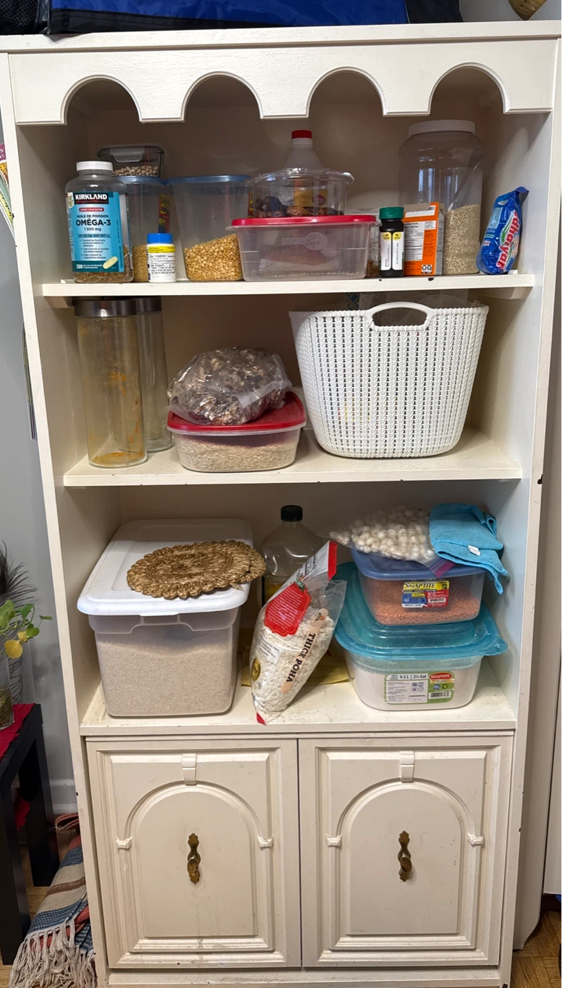 White Wooden Pantry Shelf with Bottom Cabinet
