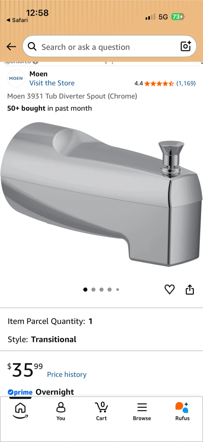 Moen 3931 Tub Diverter Spout Chrome - photo 3