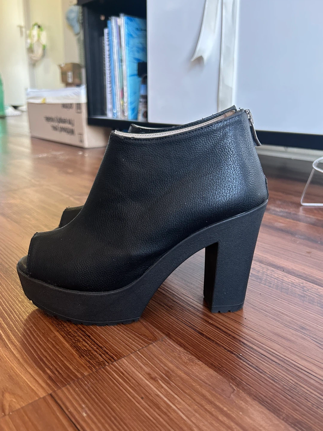 Pearl by Korea Black Peep Toe Platform Ankle Boots