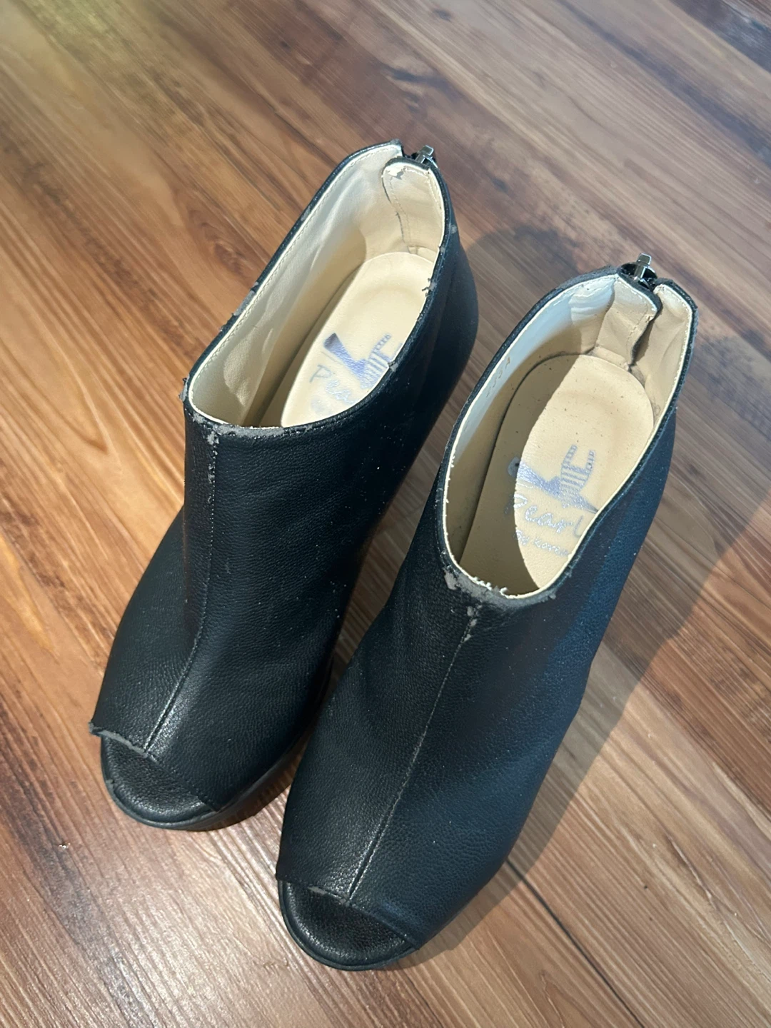 Pearl by Korea Black Peep Toe Platform Ankle Boots - photo 2